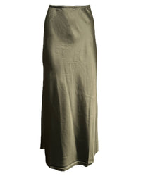 SATIN SLIP MIDI SKIRT - OLIVE