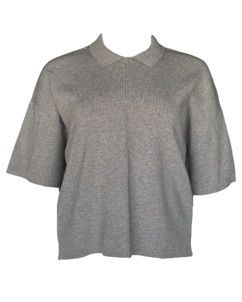 Grey Collared Knit Top - Blackbird Boutique