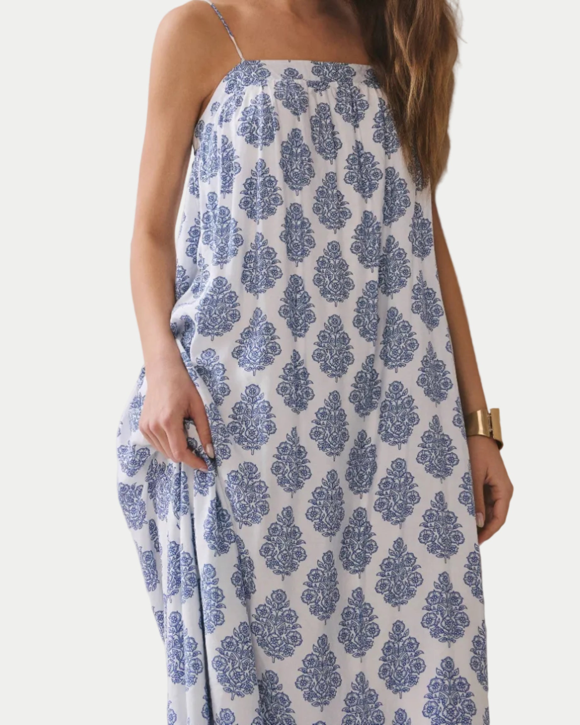 Printed Flowy Silhouette Side Pockets Maxi Dress - Blackbird Boutique