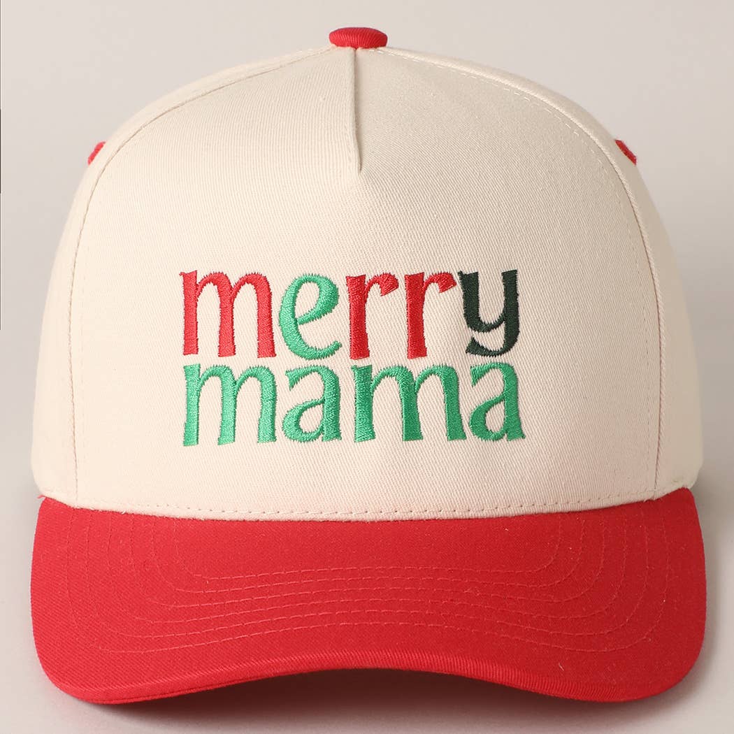 Merry Mama Text Embroidery Canvas Baseball Cap - Blackbird Boutique