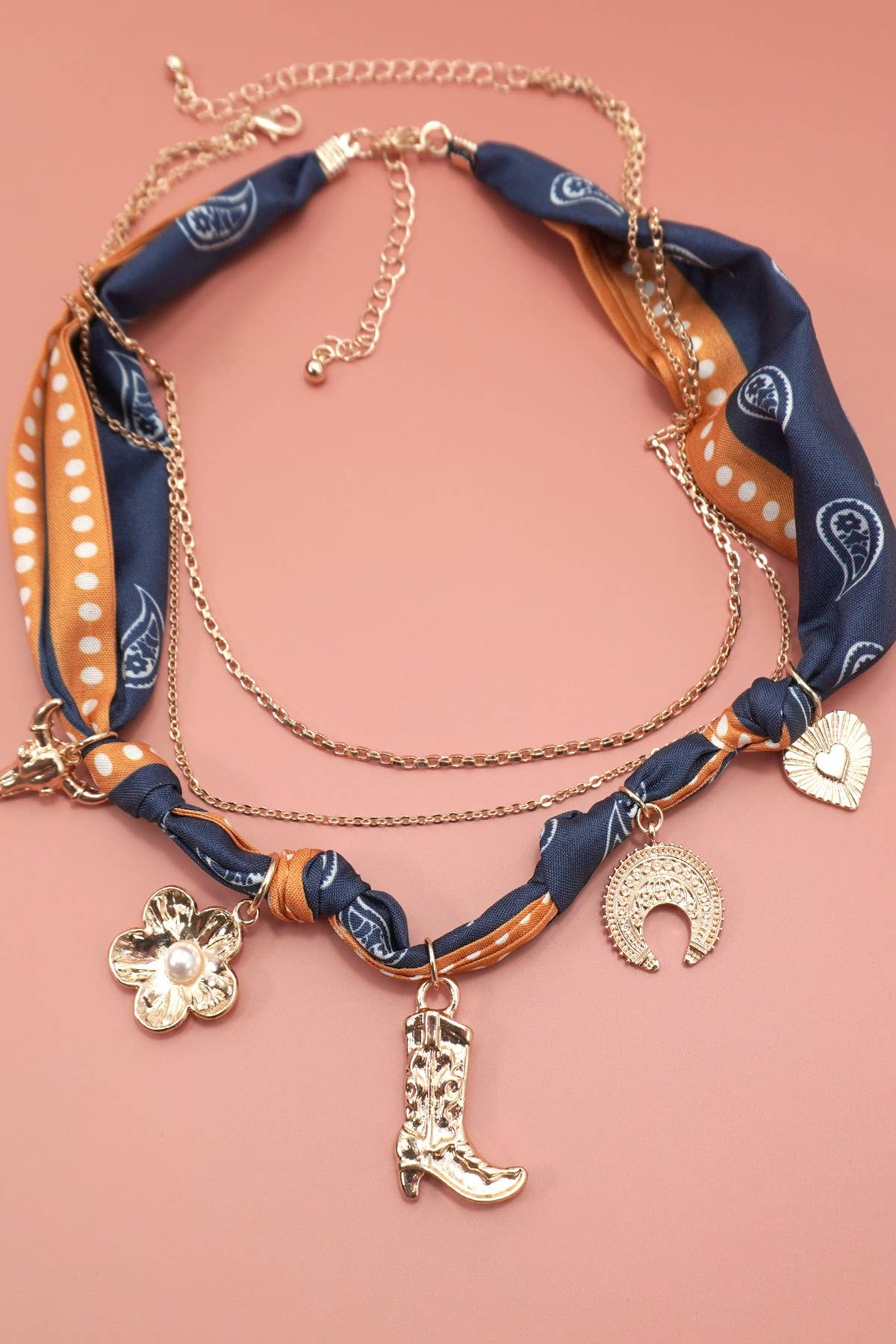 SCARF CHARM NECKLACE-BOOT FLOWER HEART BULL