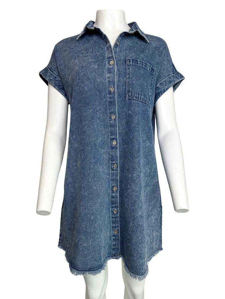Blue Washed Denim Shirt Dress - Blackbird Boutique