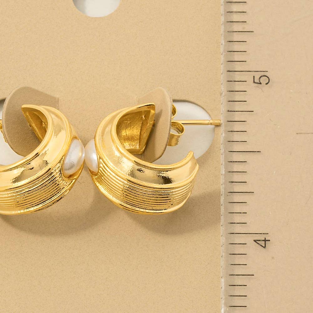 Gold Dipped Oval Pearl Stud Wide Hoop Earrings - Blackbird Boutique