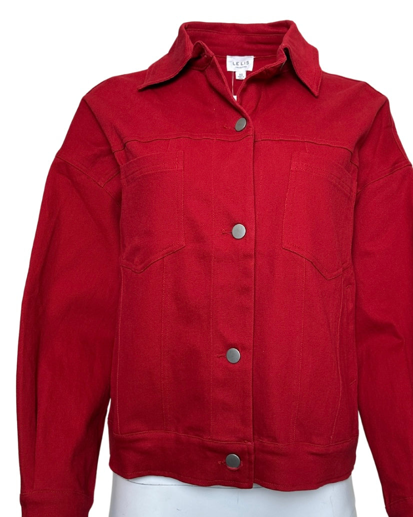 RED BOXY FIT DENIM JACKET