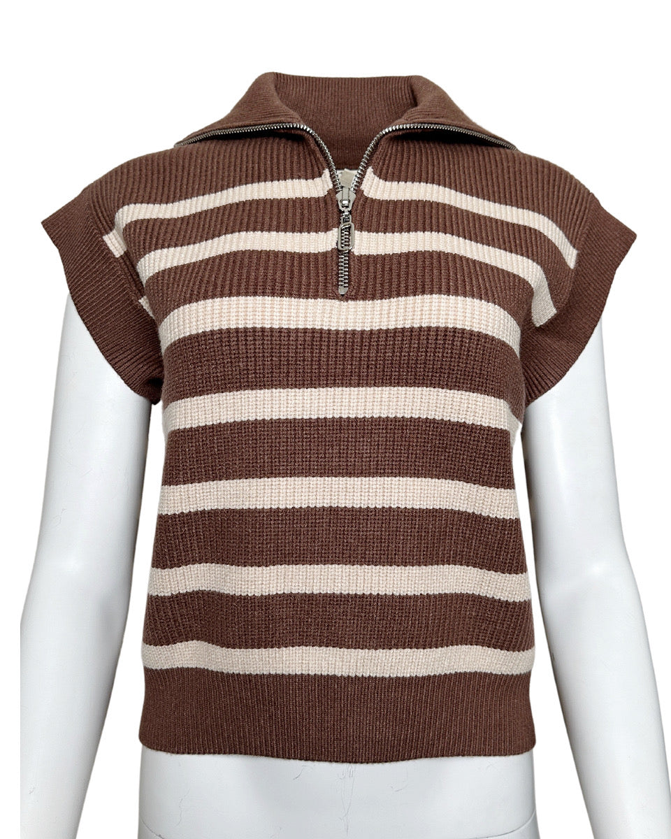 Espresso Striped Zip Up Sweater Vest