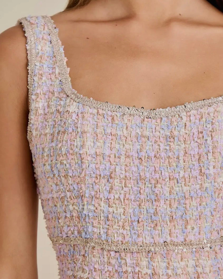 Sequin Braid Detailed Sleeveless Tweed Dress - Blackbird Boutique