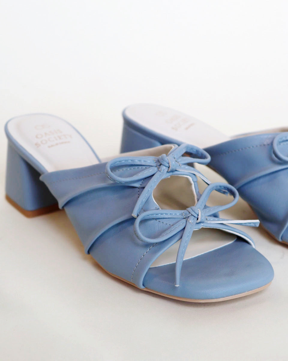Double Bow Heeled Sandals in Blue - Blackbird Boutique