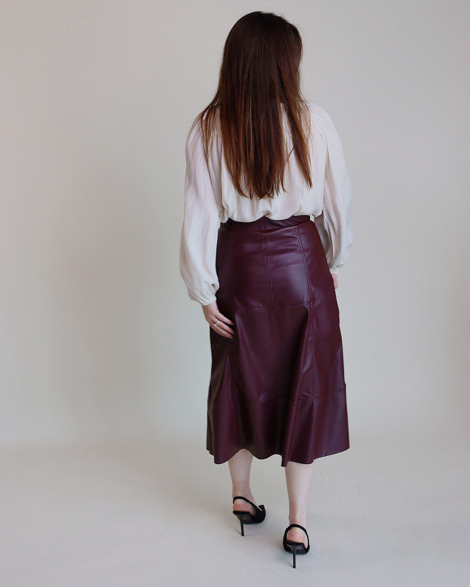 Burgundy Faux Leather Midi Skirt - Blackbird Boutique