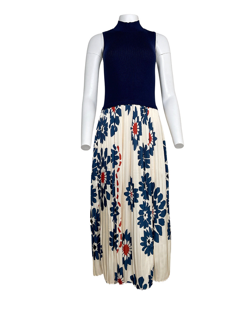 Pleated Skirt Contrast Midi Dress