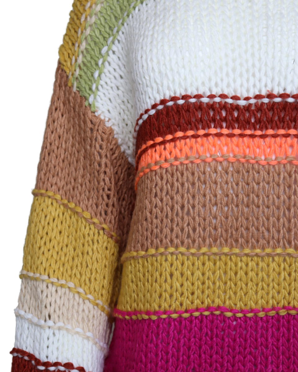 Hand Knit Multi Striped Sweater - Brick Multi - Blackbird Boutique