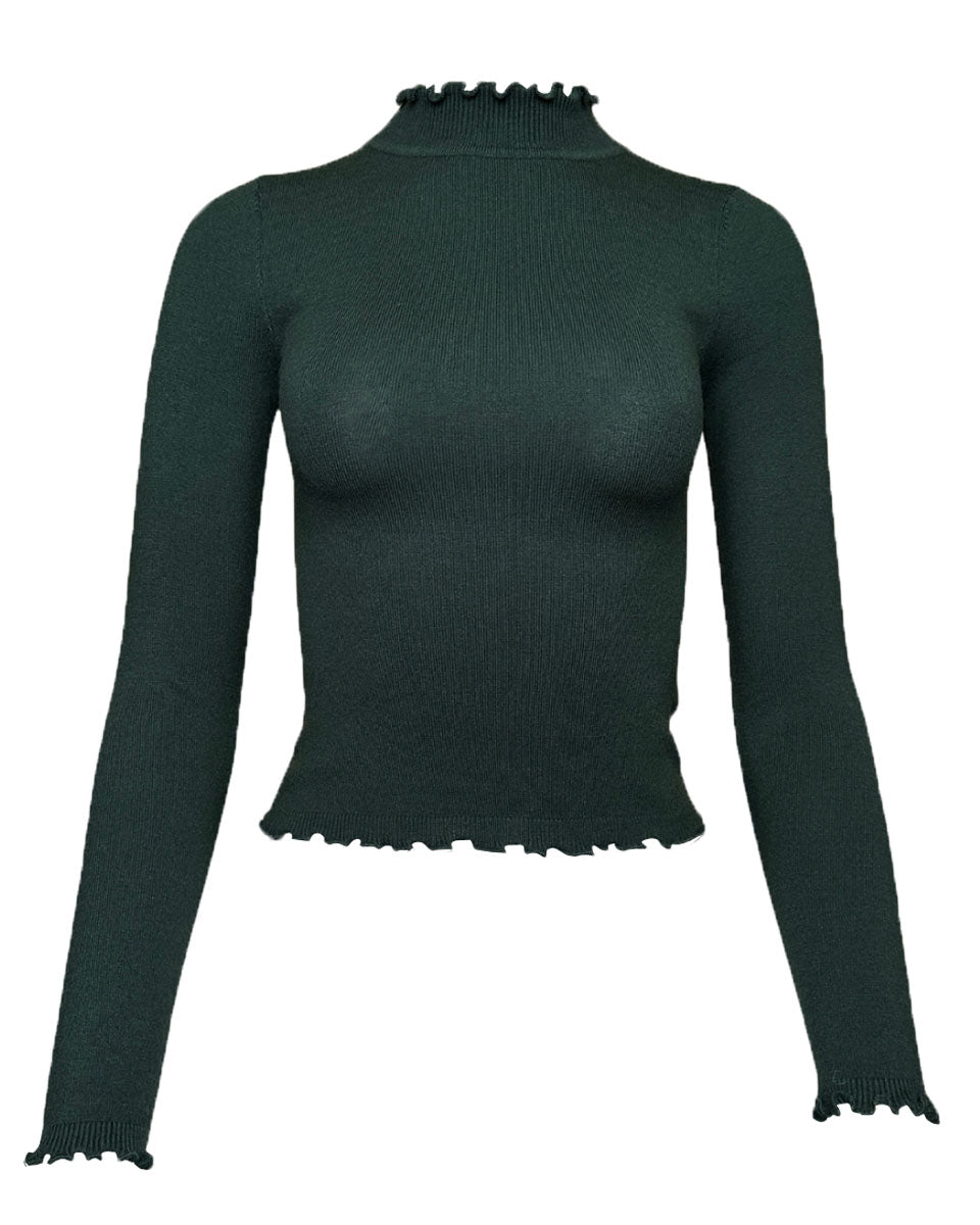 Lettuce Trim Mock Neck Knit Top in Hunter Green - Blackbird Boutique