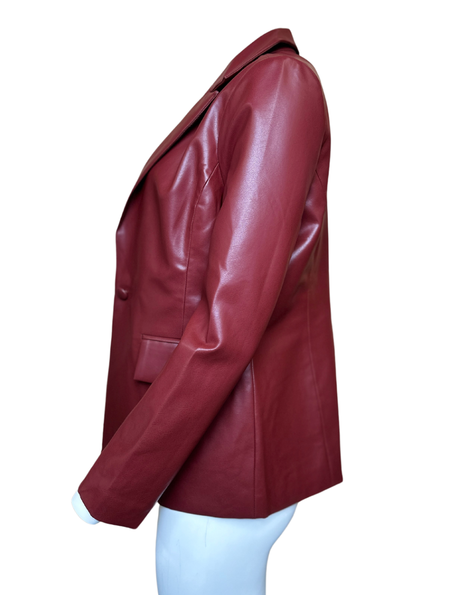 Faux Leather Blazer in Wine