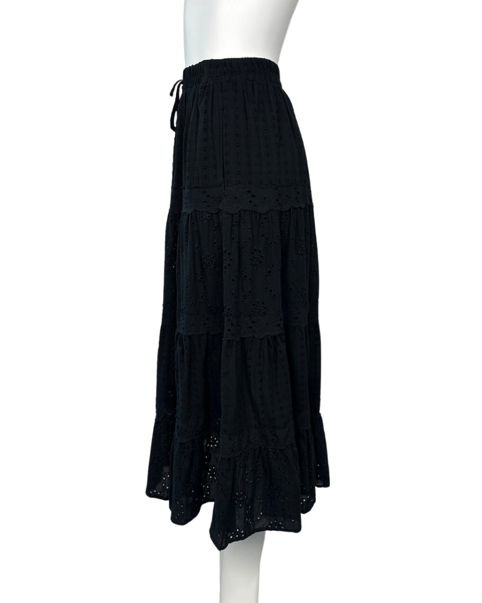 Black Eyelet Midi Skirt - Blackbird Boutique