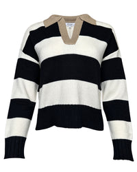 Stripe Contrast Collar Long Sleeve Knit Sweater