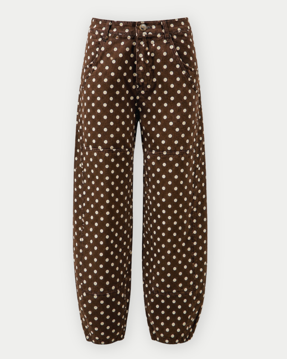Sutton Polka Dot Print Twill High Rise Barrel Pants