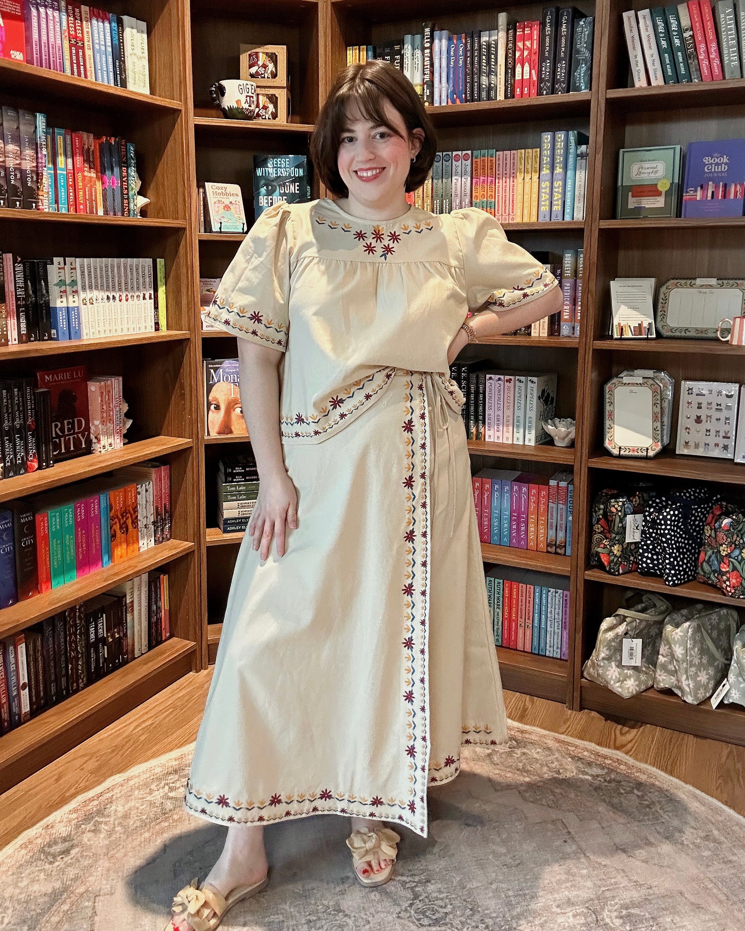 Embroidered Hem Wrap Midi Skirt - Blackbird Boutique