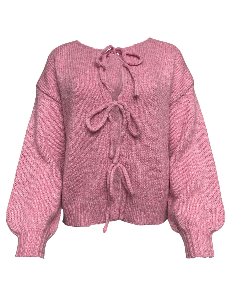 Pink Tie Front Cardigan in Pink