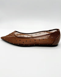 POINTED TOE RHINESTONE MESH FLATS IN BROWN - Blackbird Boutique