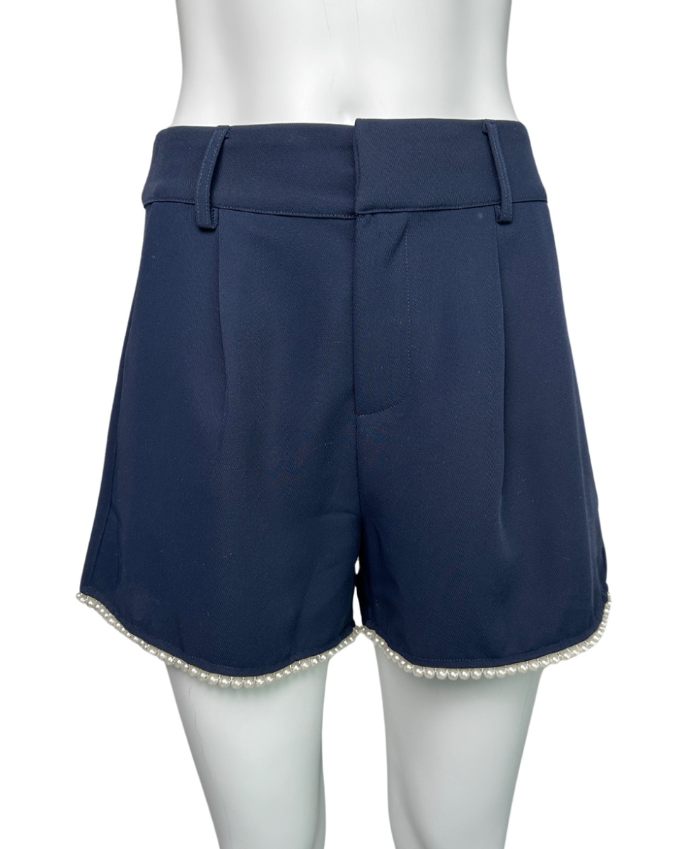 Pearl Embellished Shorts in Navy - Blackbird Boutique