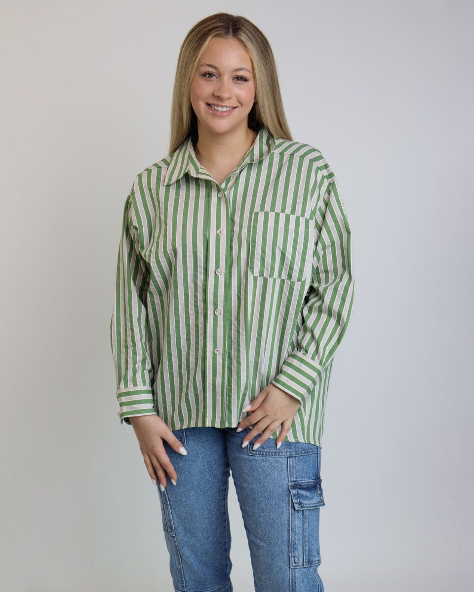 Green Striped Oversized Shirt - Blackbird Boutique