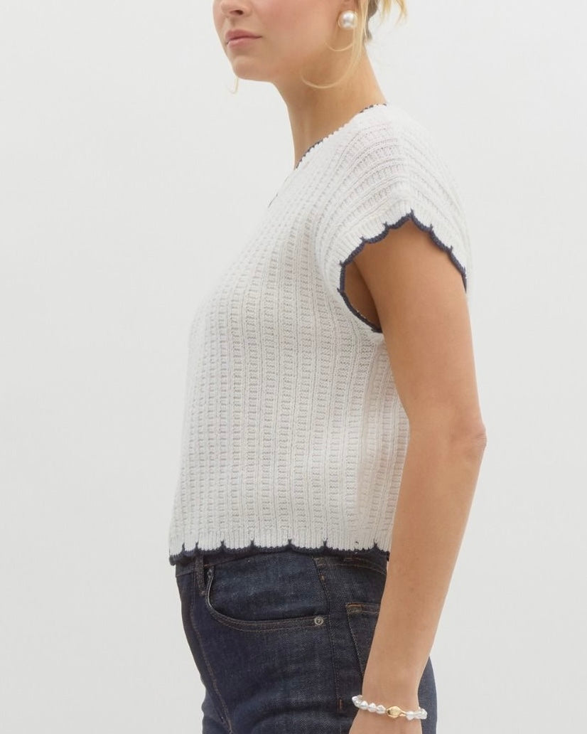 Solid Pullover Knit Sweater Top in Off White