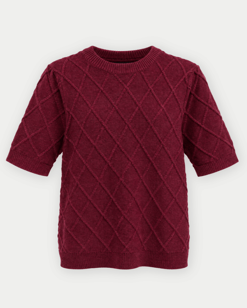 Martine Textured Argyle Pattern Cozy Knitted Sweater Top