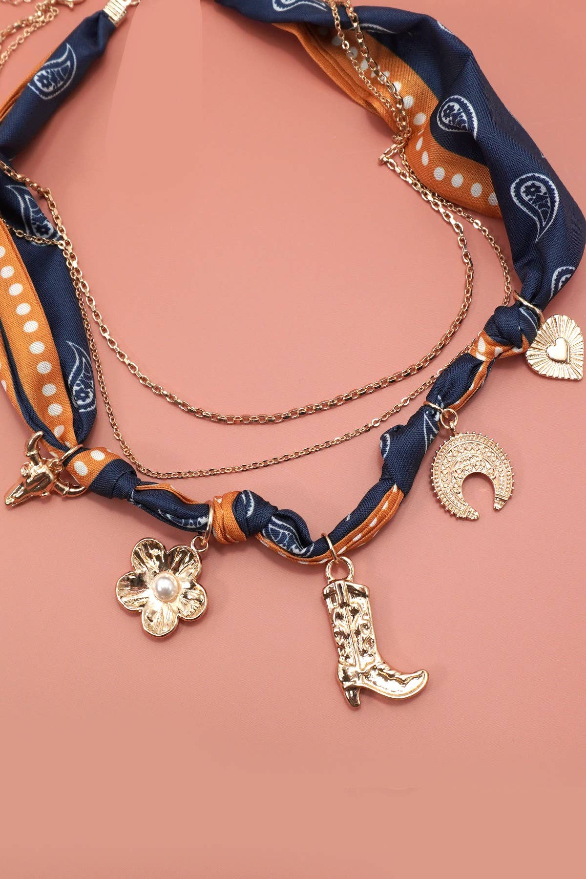 SCARF CHARM NECKLACE-BOOT FLOWER HEART BULL