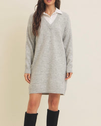 Mixed Media Soft Sweater Shirt Mini Dress