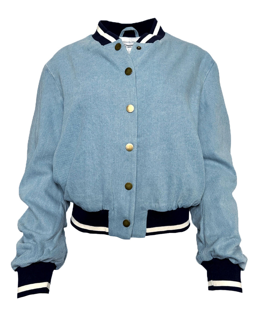 MINERAL WASHED DENIM VARSITY JACKET - Blackbird Boutique