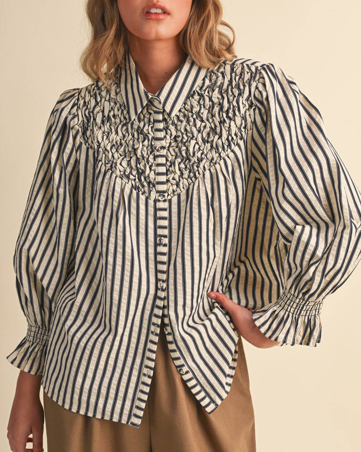 Lenora Striped Button Up Top