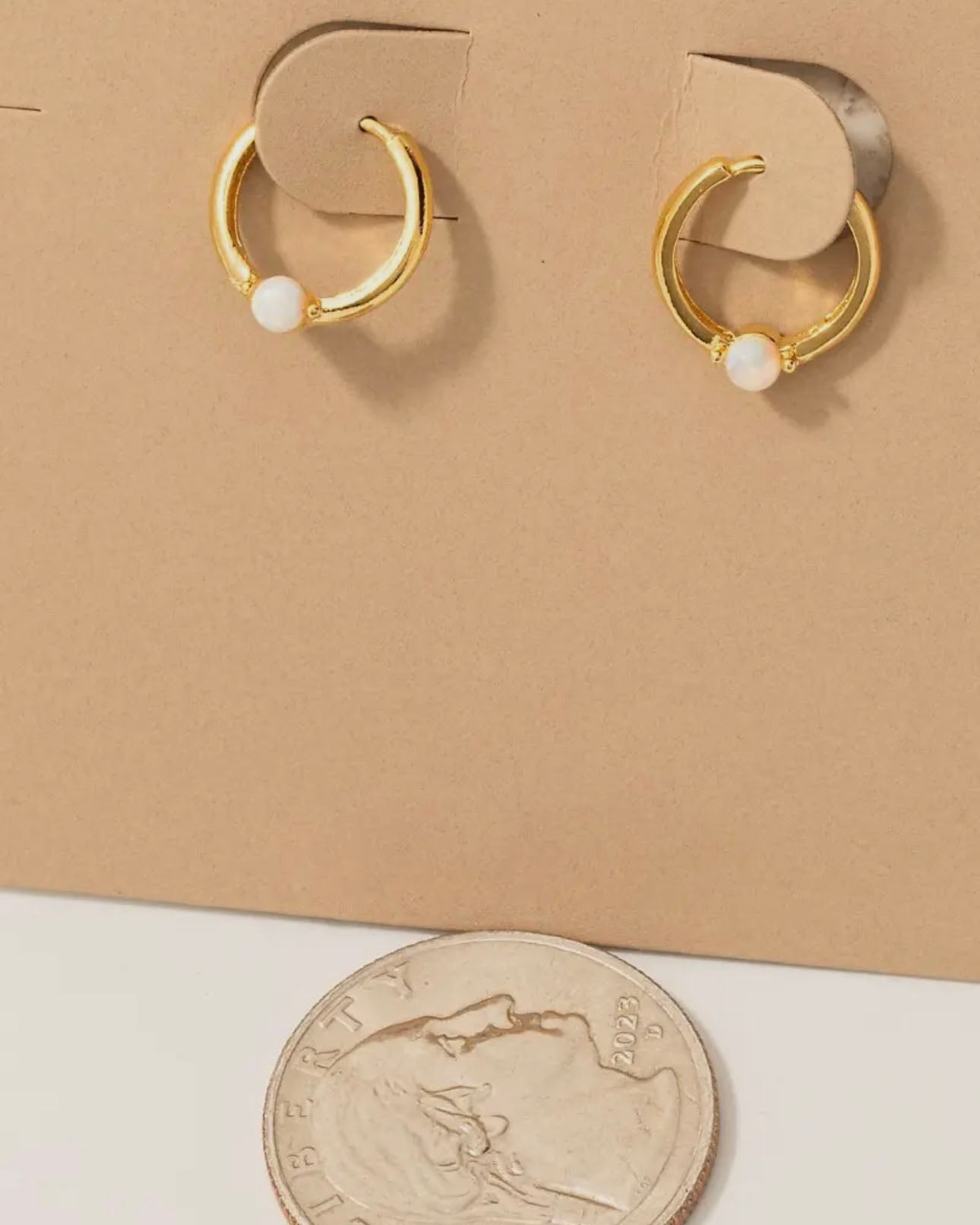 Gold Dipped Mini Opal Stud Hoop Earrings - Blackbird Boutique