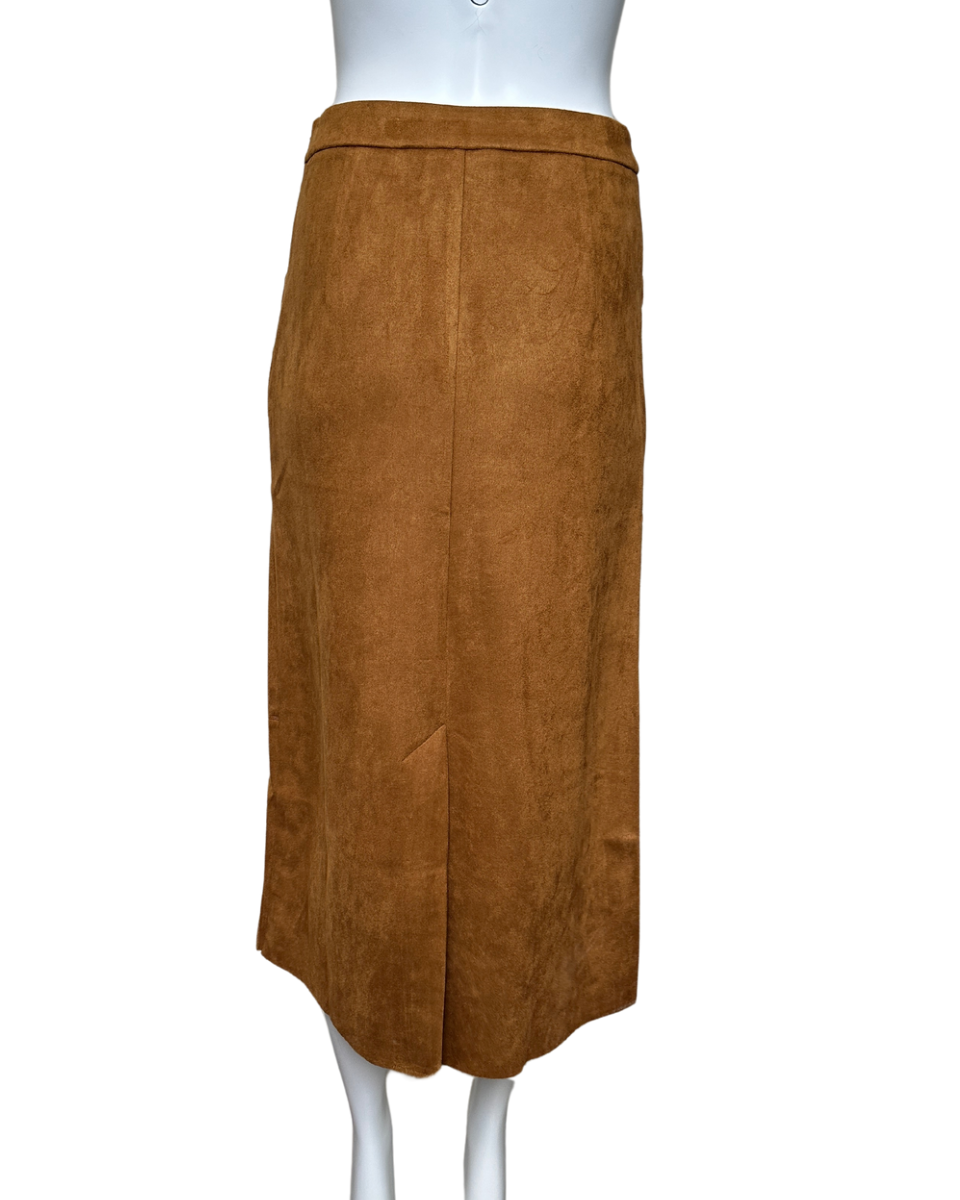 Suede Midi Skirt with Back Slit in Caramel