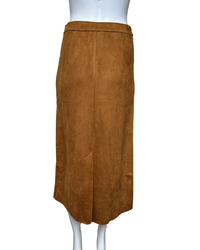 Suede Midi Skirt with Back Slit in Caramel