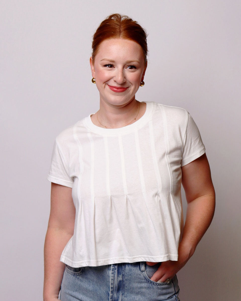 Lila Pleated Swing Tee Top In White