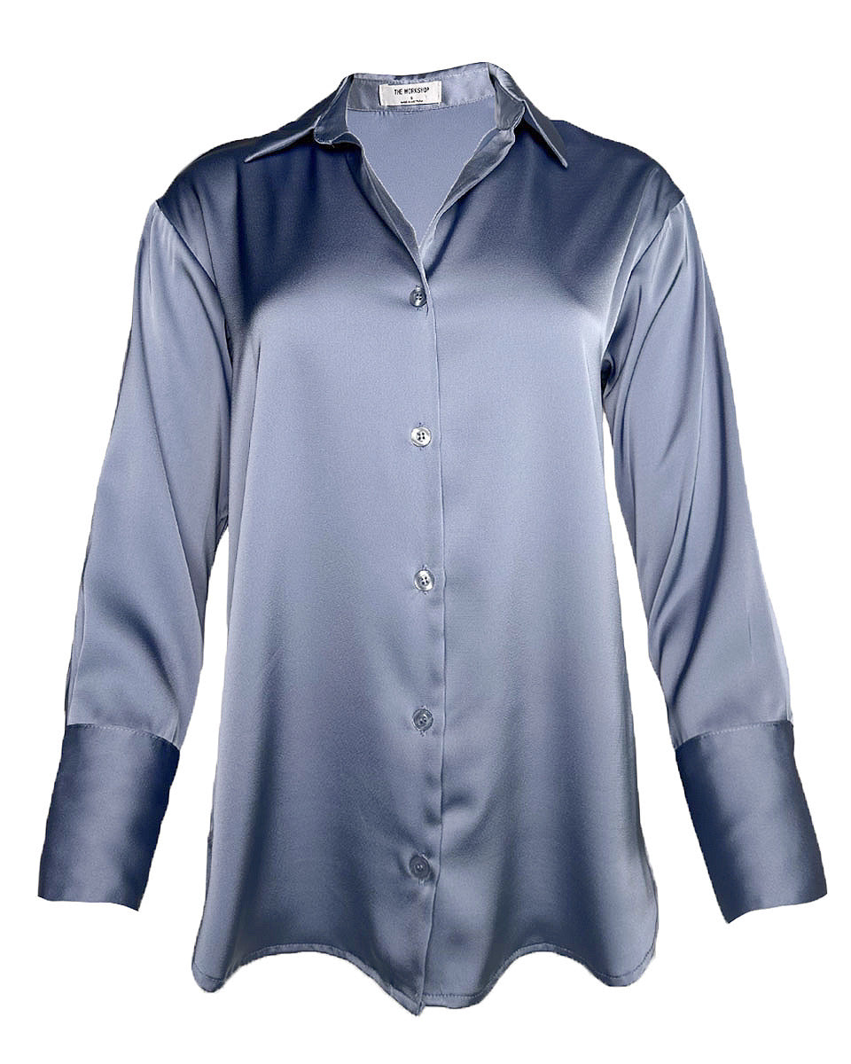 Solid Satin Button Down Shirt - Blackbird Boutique
