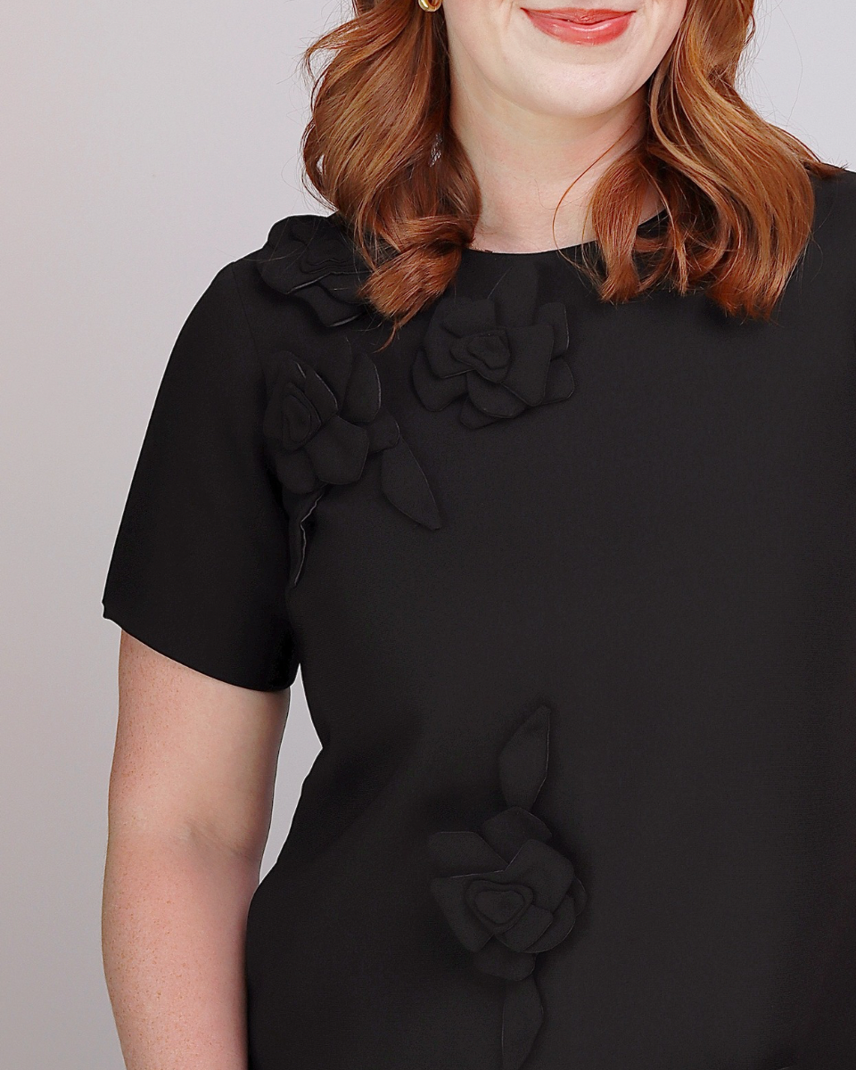 Elegant 3D Floral Applique Shift Mini Dress