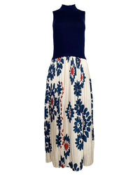 Pleated Skirt Contrast Midi Dress