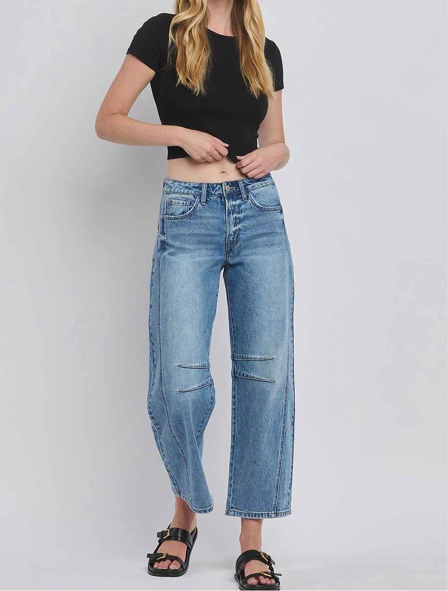 HIGH RISE BARREL LEG JEANS