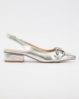 SLINGBACK BLOCK HEEL SANDAL IN SILVER - Blackbird Boutique