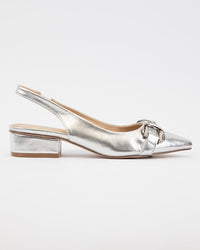 SLINGBACK BLOCK HEEL SANDAL IN SILVER - Blackbird Boutique