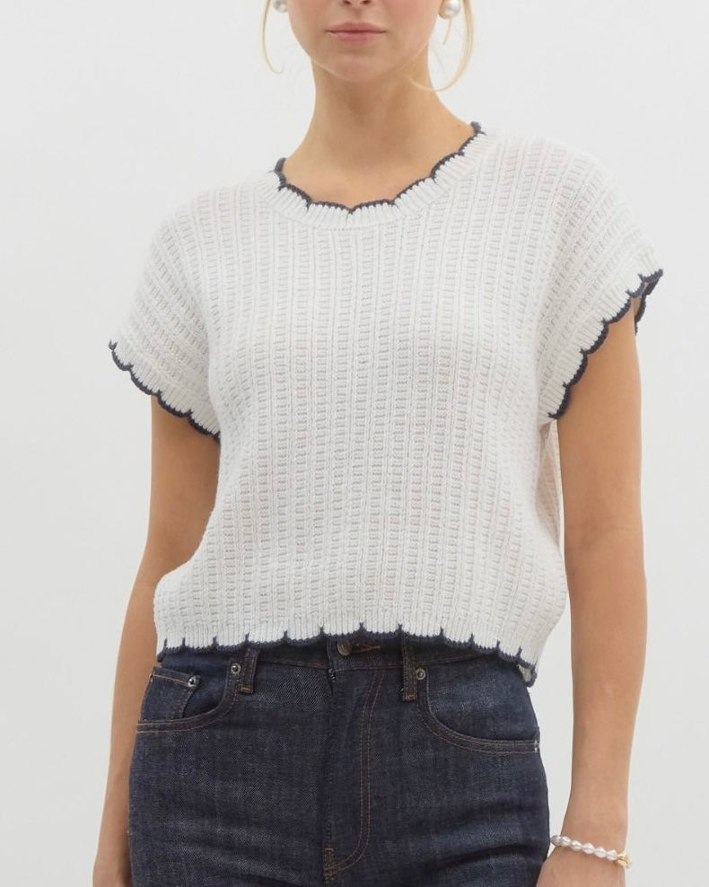 Solid Pullover Knit Sweater Top in Off White