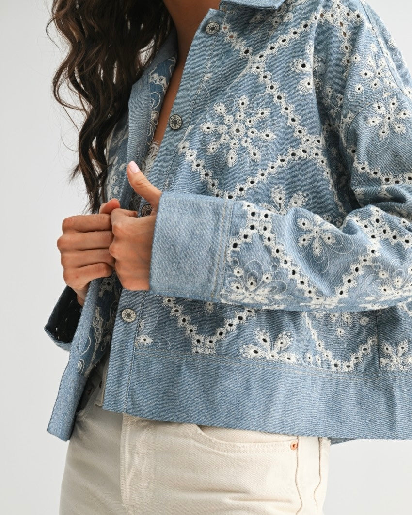 Embroidered Denim Jacket - Blackbird Boutique