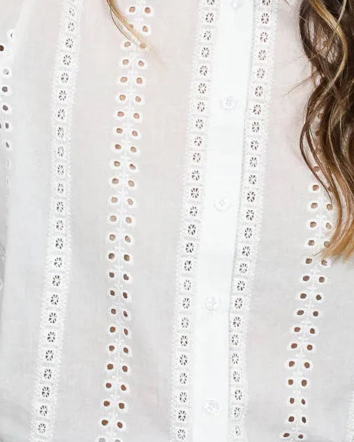 Delphine Ruffled Long Sleeve 100% Cotton Eyelet Lace Blouse