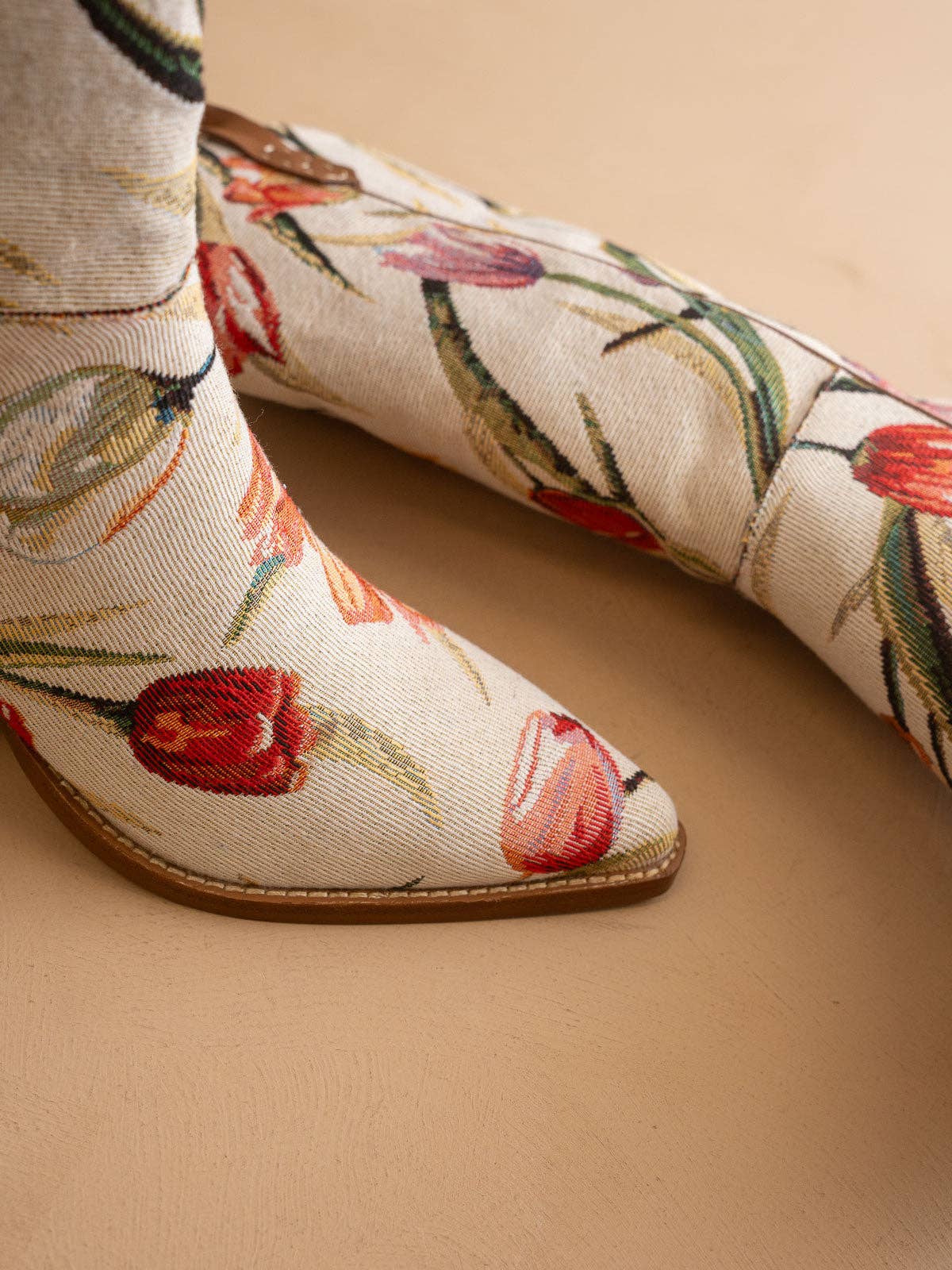 The Tesha | Beige Tulip Floral Cowboy Boot - Blackbird Boutique