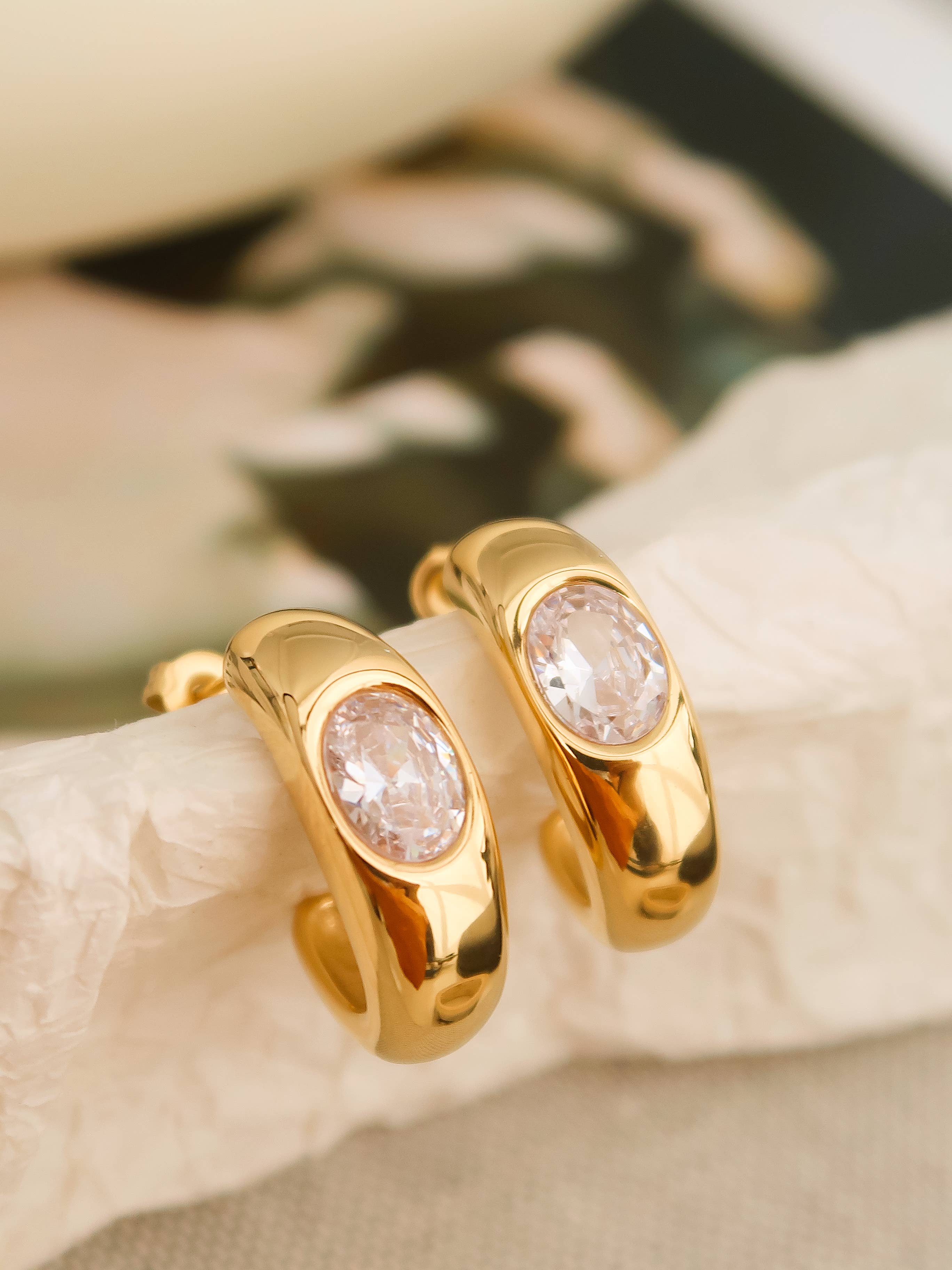 Aliénor 18K Gold Non-Tarnish CZ Classic C Hoop Earring - Blackbird Boutique