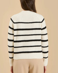 Stripe High Neck Knit Pullover Sweater in Oatmeal/Black