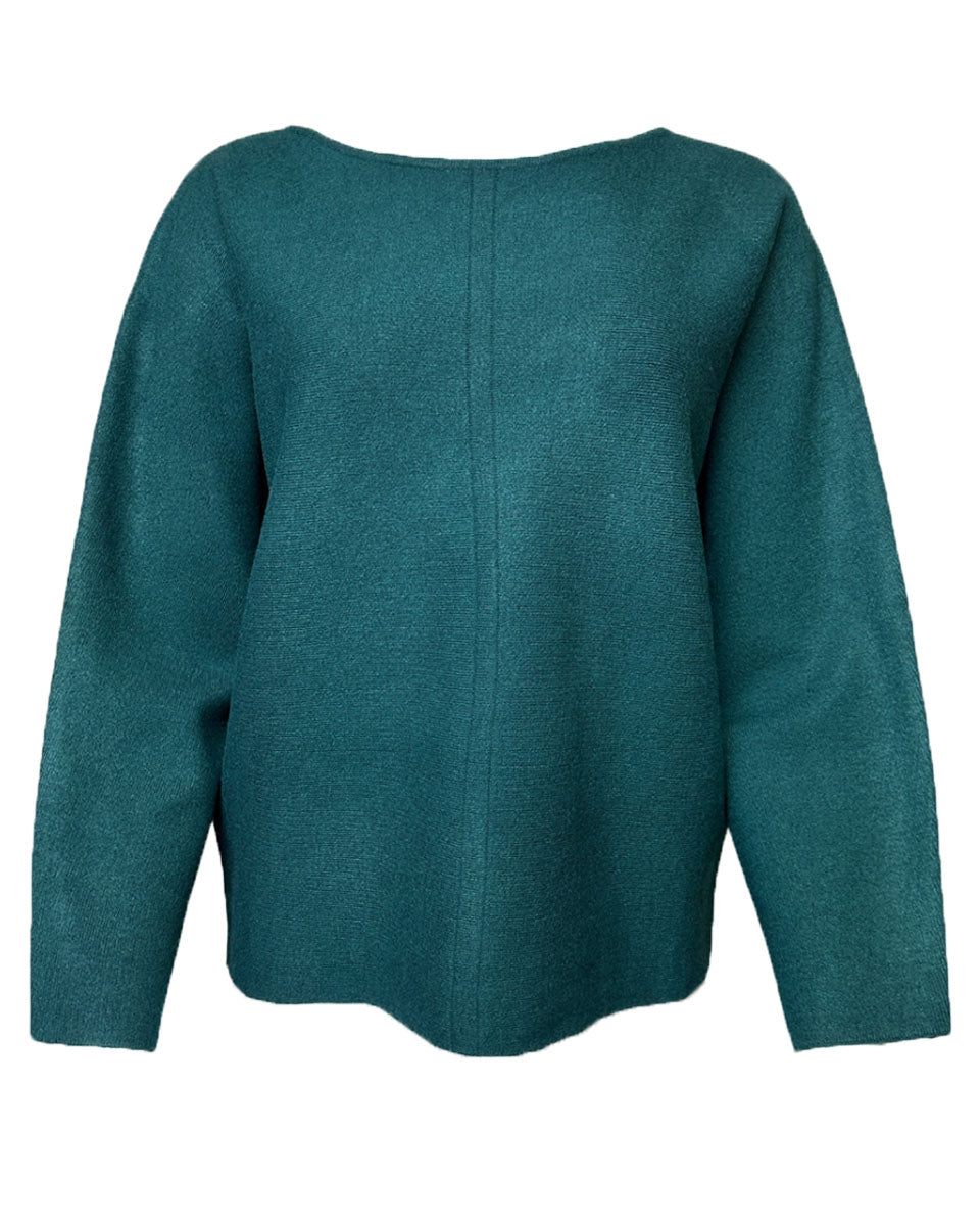 BOAT NECK FRONT SEAM KNIT SWEATER IN HUNTER GREEN - Blackbird Boutique