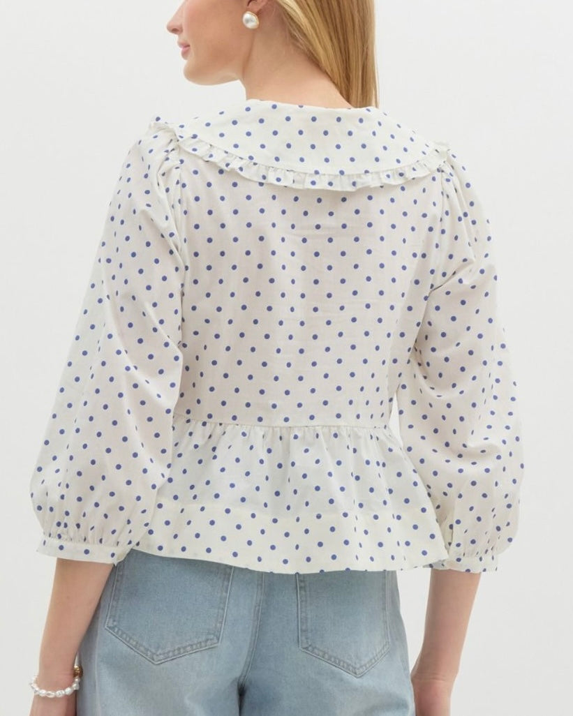 Polka Dot Print Peplum Top - Blackbird Boutique