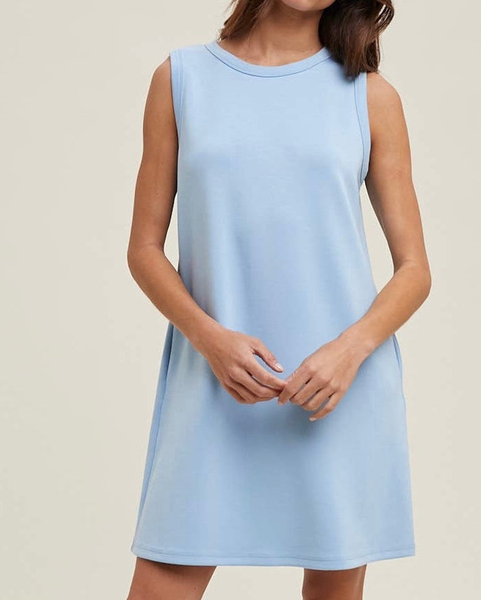 A-Line Mini Tank Dress in Blue - Blackbird Boutique