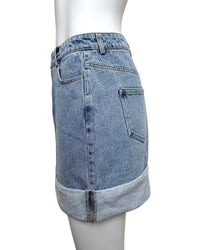 RESTOCK - High Waisted Cuffed Denim Mini Skirt